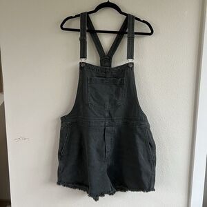 Aerie‎ Romper Womens XL Gray Shortall Denim Frayed Cut Out Grunge Streetwear 90s
